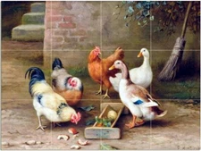 Chickens Ducks Farmyard Accent Tile Mural Kitchen Wall Backsplash Marble Ceramic