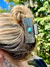 Western Silver Turquoise Hair Claw Clip