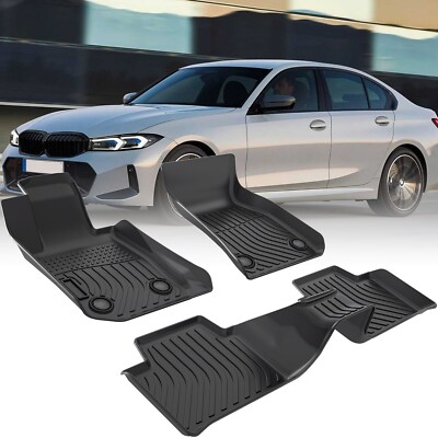Floor Mats TPE For BMW 3 Series G20 2019-2024 1st &2nd Rows Car Liner,Black