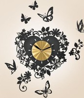 Wall Clock Decal Butterflies Flowers Silhouette Heart Shaped Living Room Decor Wall Clock Decal Butterflies Flowers Silhouette Heart Shaped Living Room Decor