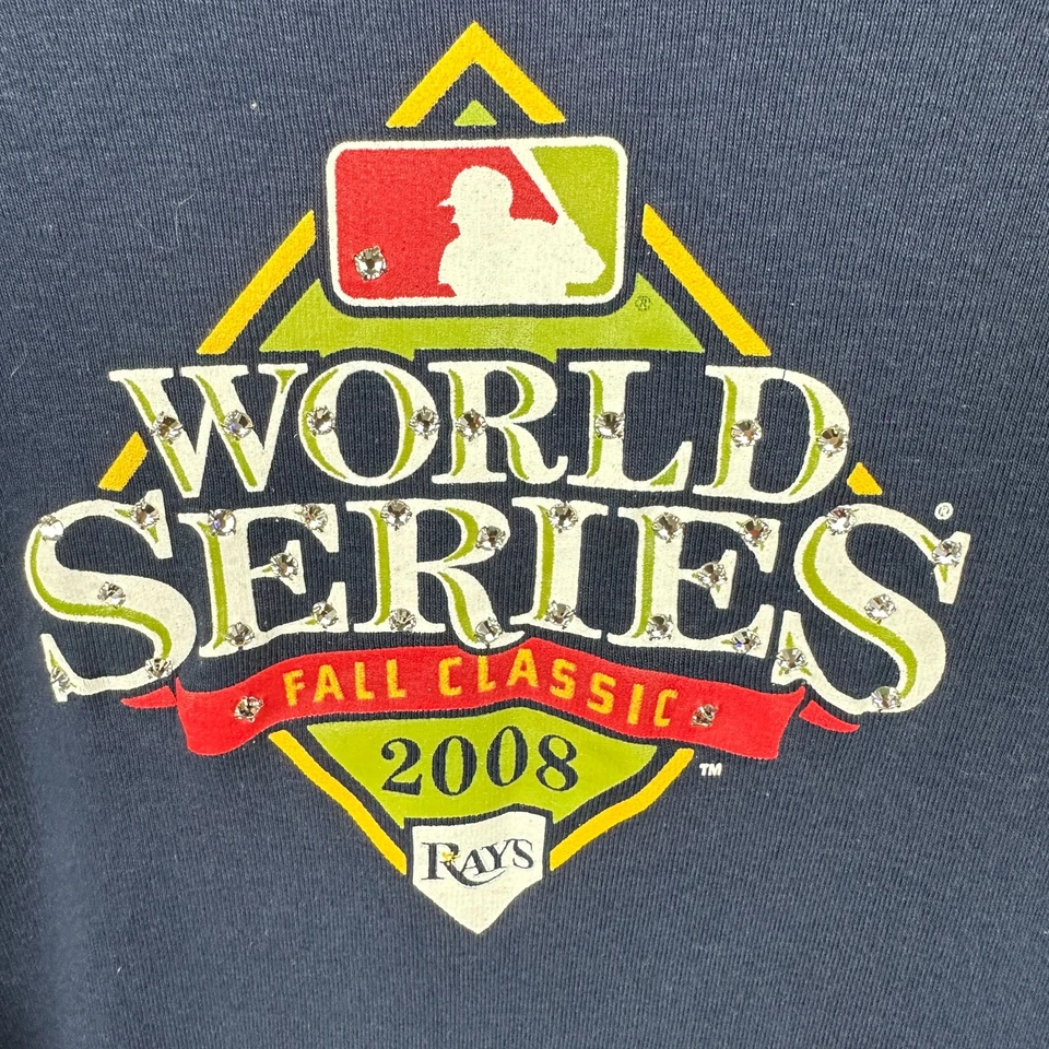 Majestic Threads Hoodie Women L Blue Rhinestones 2008 World Series Tampa Rays - Image 2 of 4