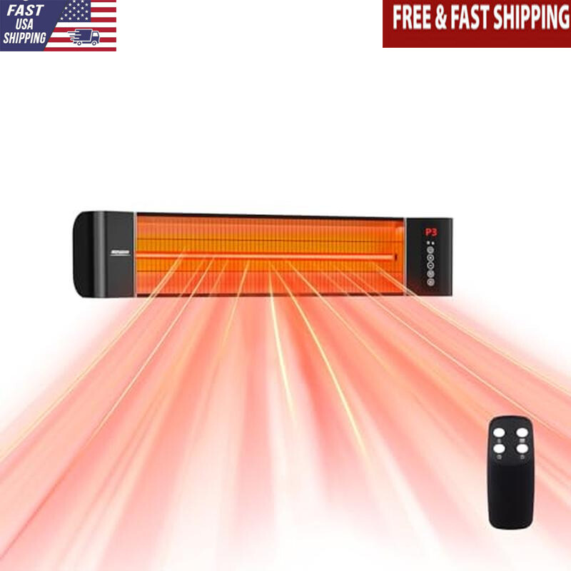 1500W Electric Patio Heater Wall Mounted w/ Remote Control 3 Heating 12H Timer
