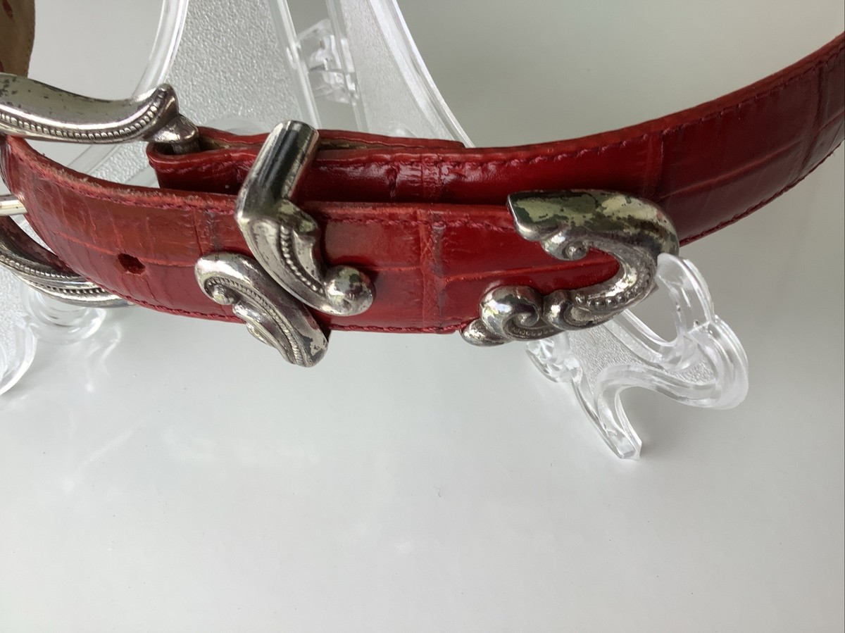 Coldwater Creek Red Leather Belt Large Crocodile Print  display picture 3