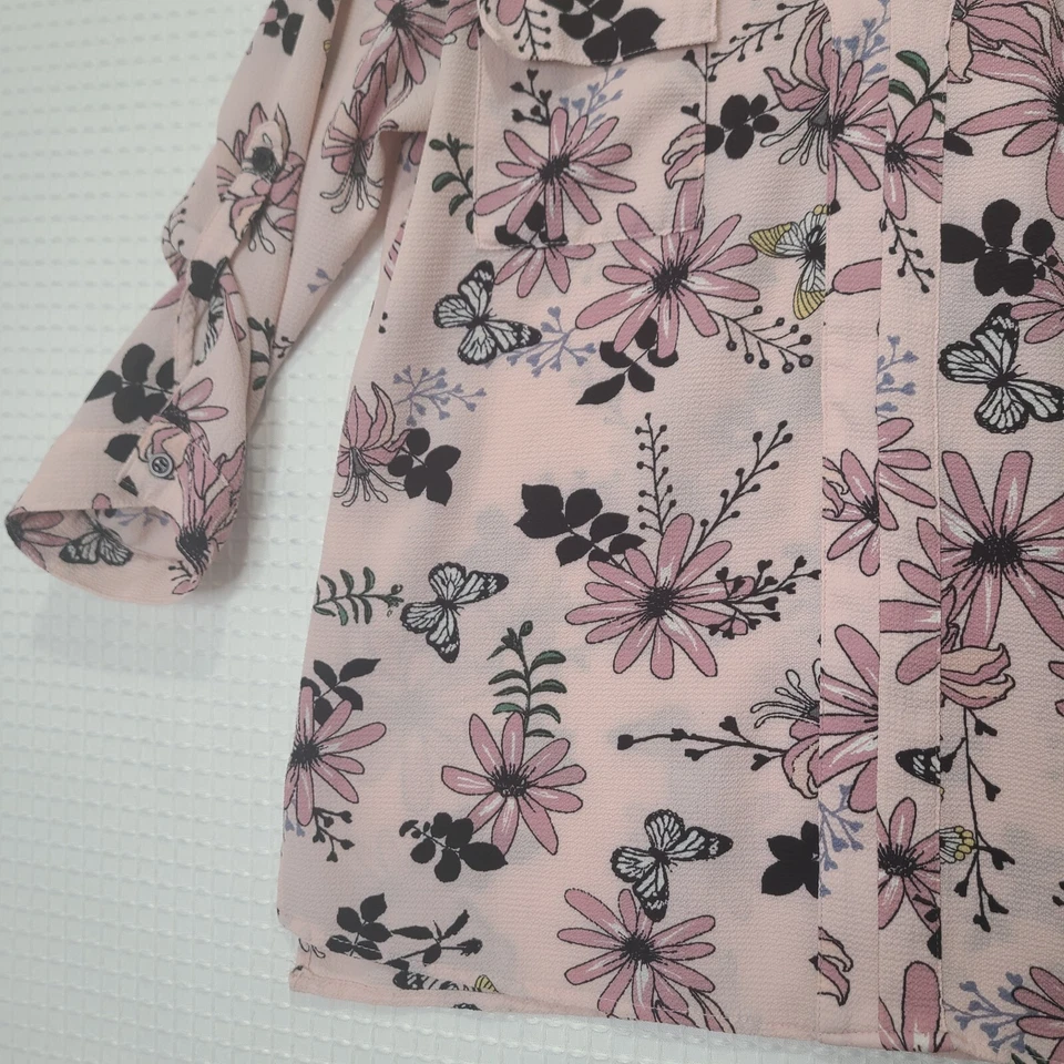 Blusa ligera My Michelle para mujer grande rosa floral de encaje manga 3/4 usada en excelente estado Foto 4 de 4