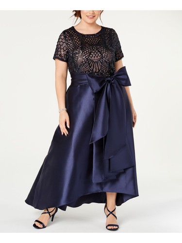 R&M RICHARDS Womens Navy Short Sleeve Crew Neck Evening Hi-Lo Dress Plus 16W