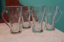 Libbey Coca Cola Heavy Clear Drinking Glasses W/ Handle Lot Of 4 Made In USA