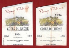 44/74 2 Etiquettes Label of Côtes du Rhône 1994 Rémy FERBRAS à 84230