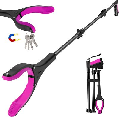 45 INCH Long Grabber Reacher Tool，Trash Picker Foldable Pick Up Stick with