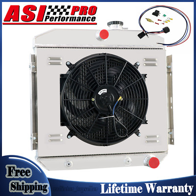 For 1955-1956 Chevy Del Ray Bel Air 6 CYL NEW 3-Row Radiator W/ Shroud Fan Relay