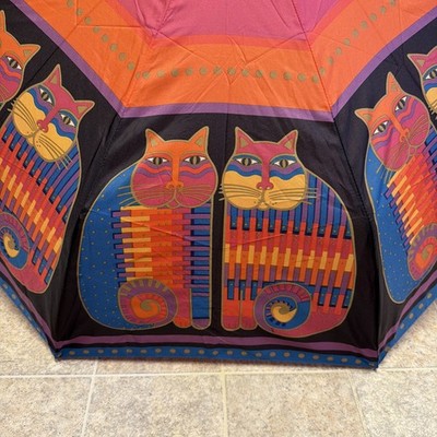 NEW Laurel Burch Cat FRIENDS Cat Kitty design Mult Compact Umbrella AutoOpen