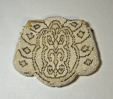 Vintage Beaded Lined Coin Purse / Bag, Zipper Closure, Strap in Back