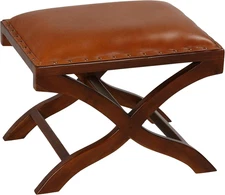 Daniela X Bench Ottoman in Genuine 100% Leather and Teak, Brown