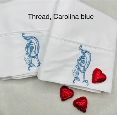 Set of  2, Pillow Cases, Monogrammed, Embroidered