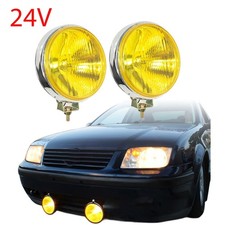For Car Van Pickup Universal Round Chrome Yellow Halogen H3 24v 70w Fog Lights