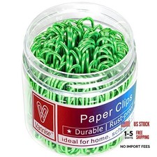 Green 2" Large Coated Paper Clips with Storage Box, 100 Pack