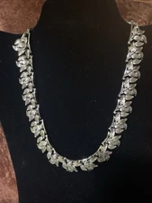 SALE!! VINTAGE CORA SILVER CHOKER COLLAR NECKLACE LEAVES DESIGN 18"  GORGEOUS!