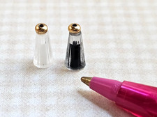 Miniature BETTER Salt/Pepper Shakers, GOLD Tops, 1/2" Tall - DOLLHOUSE 1:12