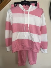Pink and White Tracksuit Jogger Hoodie Sweatshirt and Lightweight Sweatpants XL