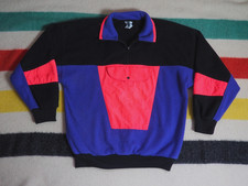 VTG 80s 90s Black Pink Purple Anorak 1/4 Zip Hiking Retro Fleece Jacket Mens M
