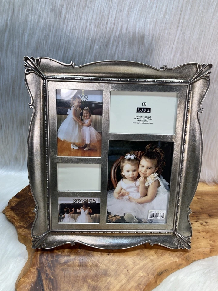 Burnes of Boston Photo Collage Frame 11x13 Julia Silver 5 Opening Easel Wall NOS - Image 2 of 4