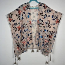 Japna Sheer Burnout Velvet Floral Kimono Duster with Tassels Woman Large Boho