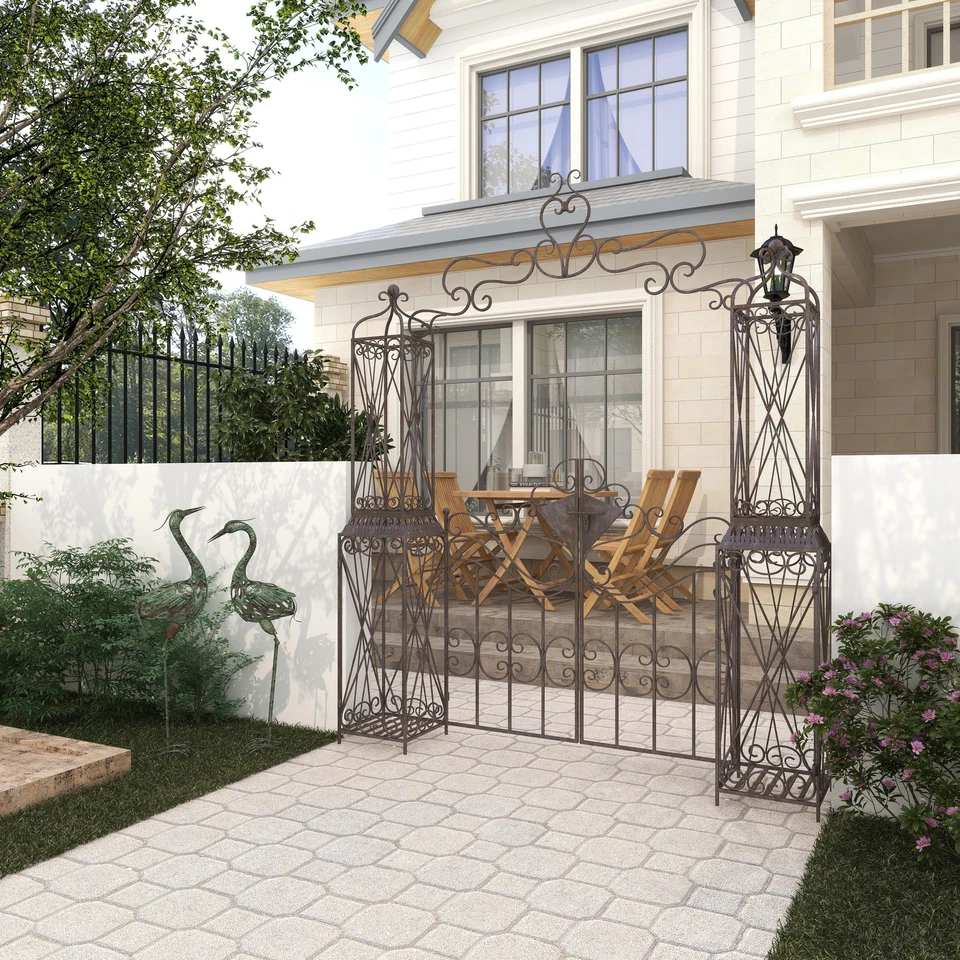 Puerta arqueada de metal negro para interiores y exteriores para jardín negra Foto 3 de 4