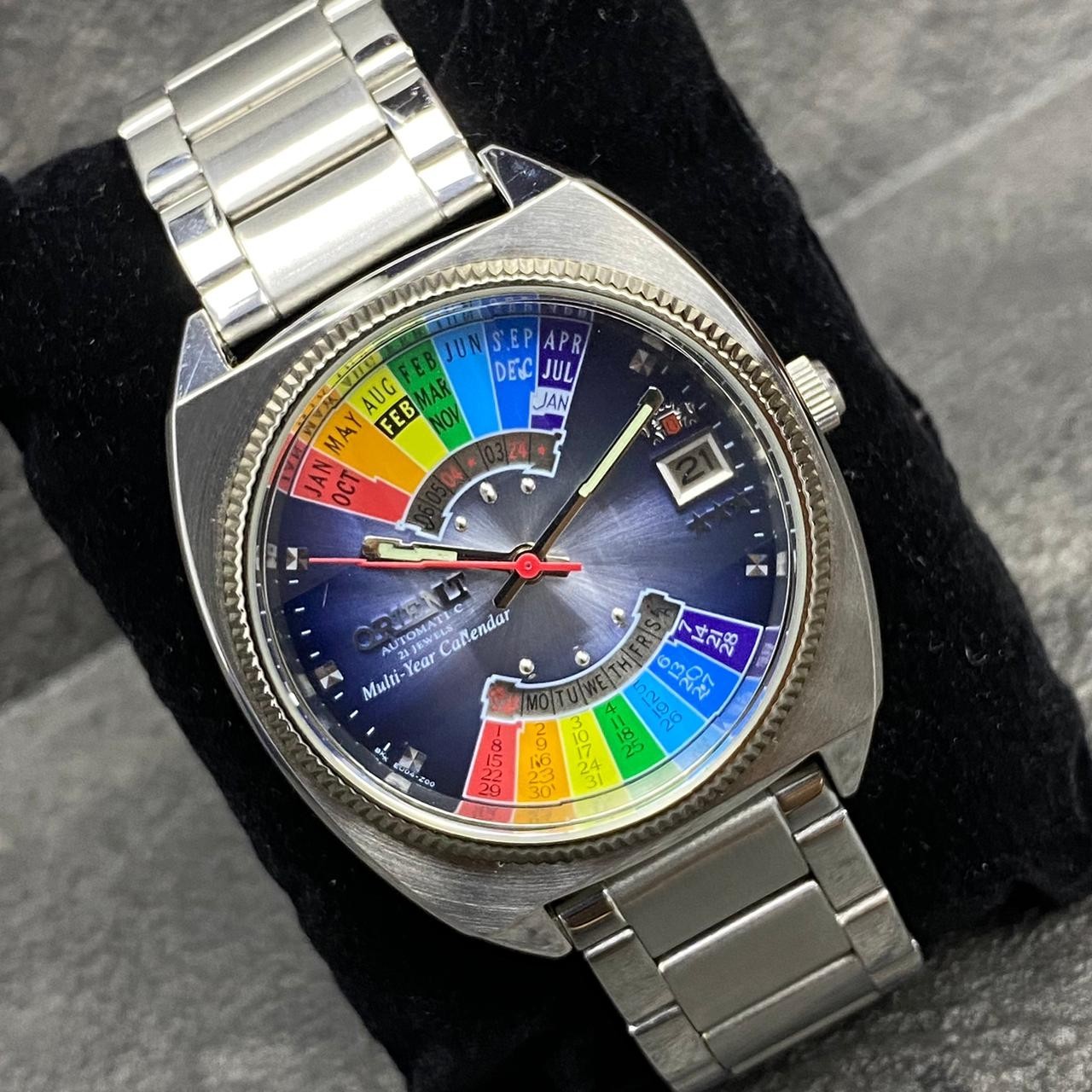 Rare ORIENT Multiyear Calendar Automatic Blue Rai… - image 2