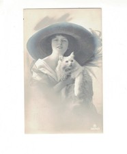 Postcard Fantasy Glamor The Famous 1920 Model posing with Cat Animals   TC 1006