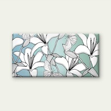 Lily And Butterfly Garden  Wall Art Canvas Office Home Room Framed 120x60cm