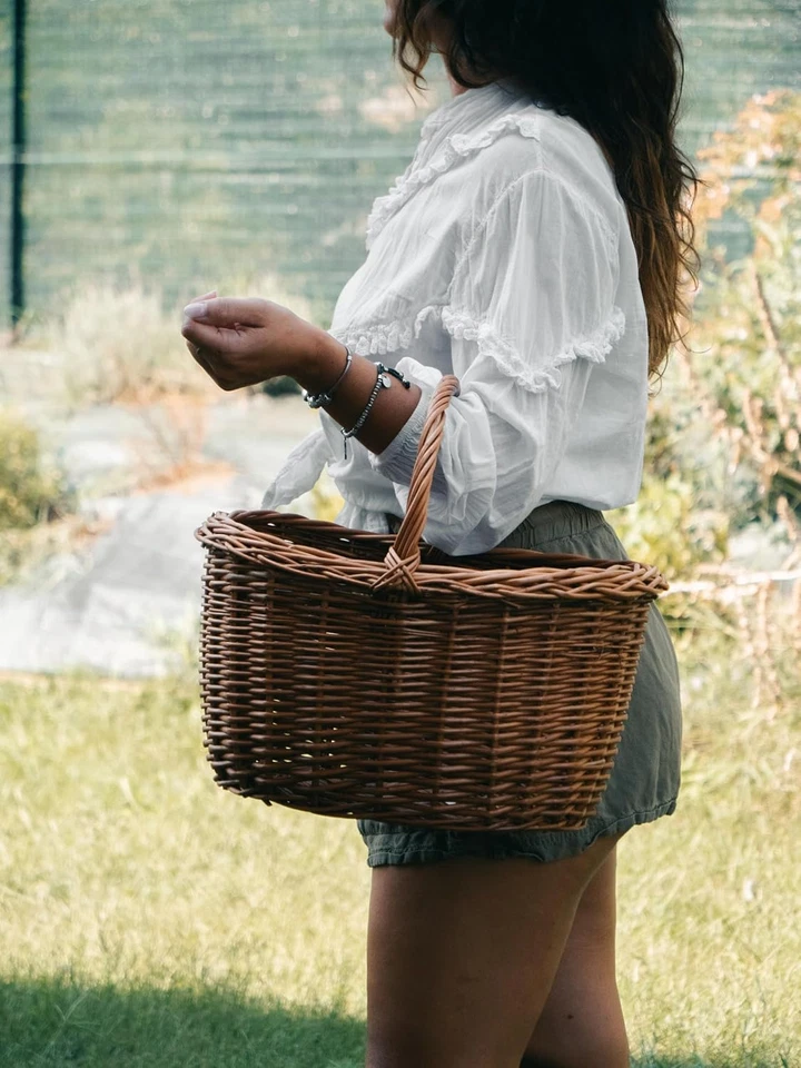 Cesto in Vimini Intero per La Raccolta Funghi E Frutti, Interamente Realizzato a - Immagine 4 di 4