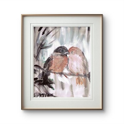 Sparrow Love Vibrant Abstract Expressionism Canvas Painting 11x14