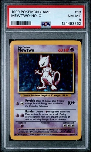1999 POKEMON BASE SET UNLIMITED #10 MEWTWO-HOLO PSA 8