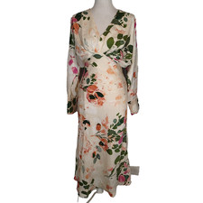 BALTIC BORN Bari Satin Midi Dress in Natural Floral, size s