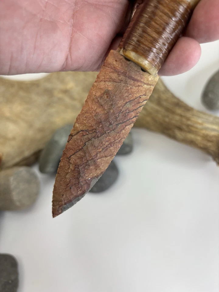 Wild Horse Jasper Flint Knapped Bone Handle Knife Hunting Fishing Grady Bowen - Image 2 of 4