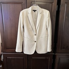 ann taylor Cream Houndstooth Blazer 4 Poly Blend