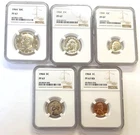 1964 NGC 5 Coin PF 67 Silver Proof Set-Half Dollar, Quarter, Dime, Nickel, Cent