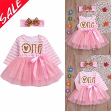 Baby Girls Cake Smash Outfit 1st Birthday Romper Tutu Skirt with Headband Set