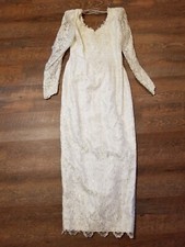 Vtg Wedding Dress Gown sz 12 Full Beading Flower Back ZURCION METHOD w/Train