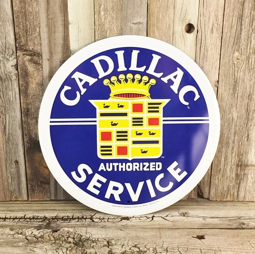 Cadillac Authorized Service DeVille Metal Tin Sign Round 12" Vintage Garage New
