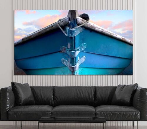 Wooden boat navy blue canvas or poster print ship beach coastal wall art decor - Picture 11 of 16