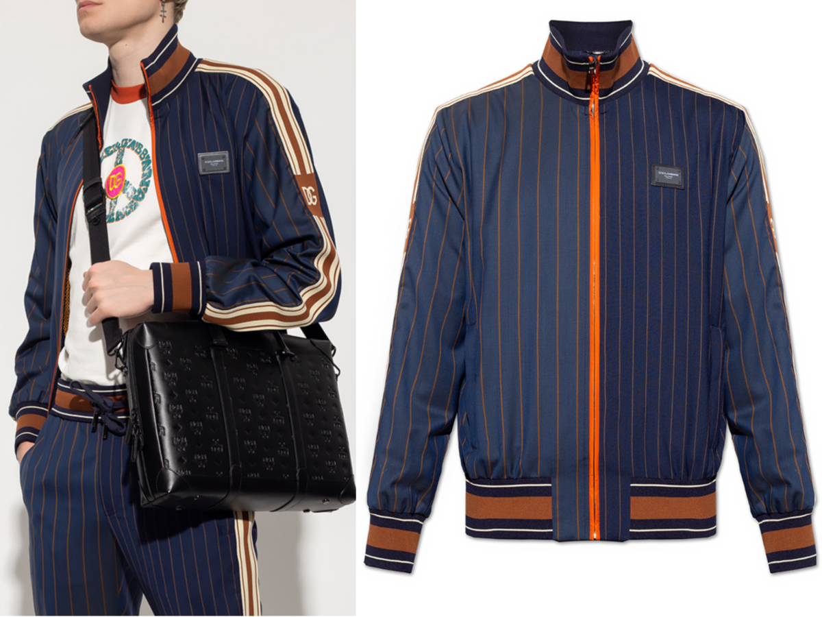 DOLCE&GABBANA ビジューパッチ装飾 カーゴディテール ジャケット Dolce & Gabbana Wool Pinstripe Jacket Stripes Logo Plate