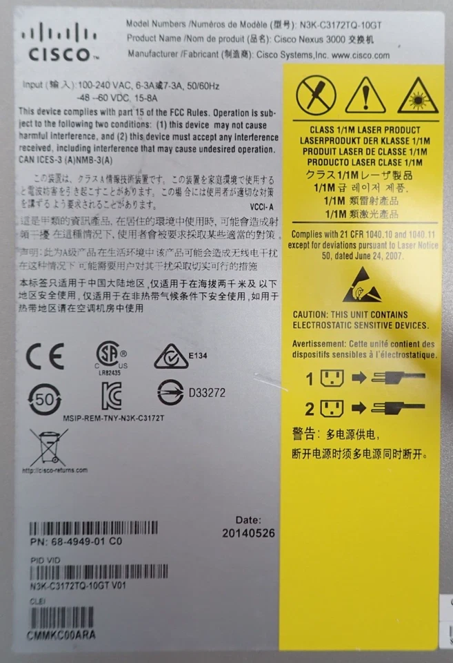 Cisco Nexus N3K-C3172TQ-10GT 48x 10GbE RJ45 +6x 40Gb QSFP+ Port 1U Switch - Image 4 of 4