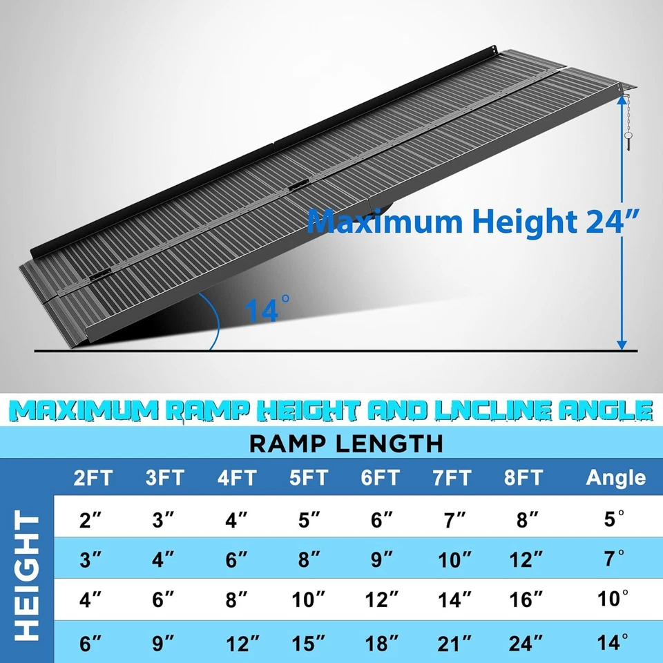Rampa plegable de aluminio para silla de ruedas de 2/3/4/5/6/7/8 pies rampa de movilidad 600 libras antideslizante Foto 2 de 4