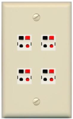 RiteAV 4 Port Speaker Wire Plug Jack Wall Plate - Flat [Ivory/Ivory]