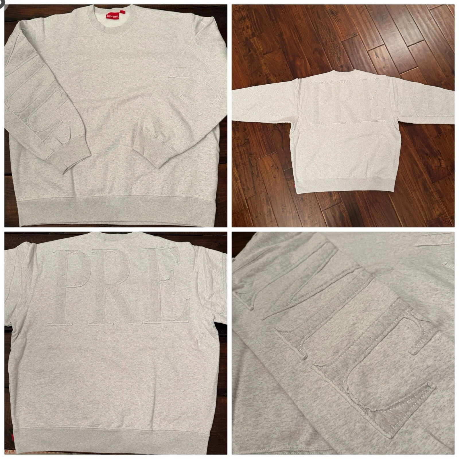 Supreme Tonal Applique col rond gris cendre taille XL SS22 NEUF AUTHENTIQUE