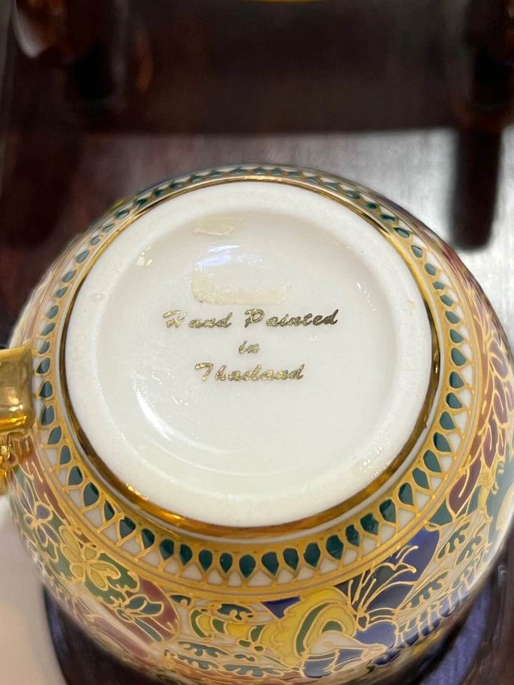 Thai Traditional Figures Coffee Tea Cup and Saucer Benjarong Hand Painted Foto 4 de 4