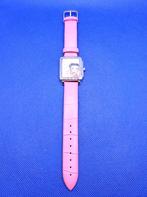 Vintage Betty Boop Ladies Watch Pink Band Clicks Worldwide Cartoon Square Face