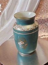 vintage aus 1950 Porzellan Vase von VEB R (Reichenbach) - grün- goldrand