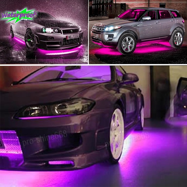 4pcs Pink Purple LED Strip Under Car Underglow Underbody System Neon