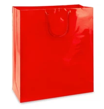 High Gloss Laminated Kraft Bags- Red (250 ct.) 8" x 4.25" x 9"